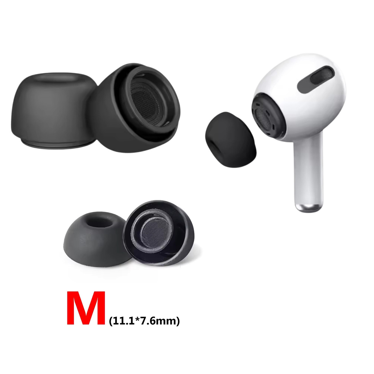 Силіконові насадки амбушюри для AirPods Pro 1 та 2 покоління, Чорні, Розмір M, фото 1