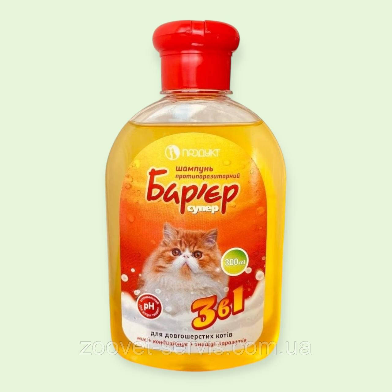 Шампунь протипаразитарний для довгошерстних котів 300 мл Бар'єр Супер 3 в 1 від бліх, вошей та кліщів, фото 1