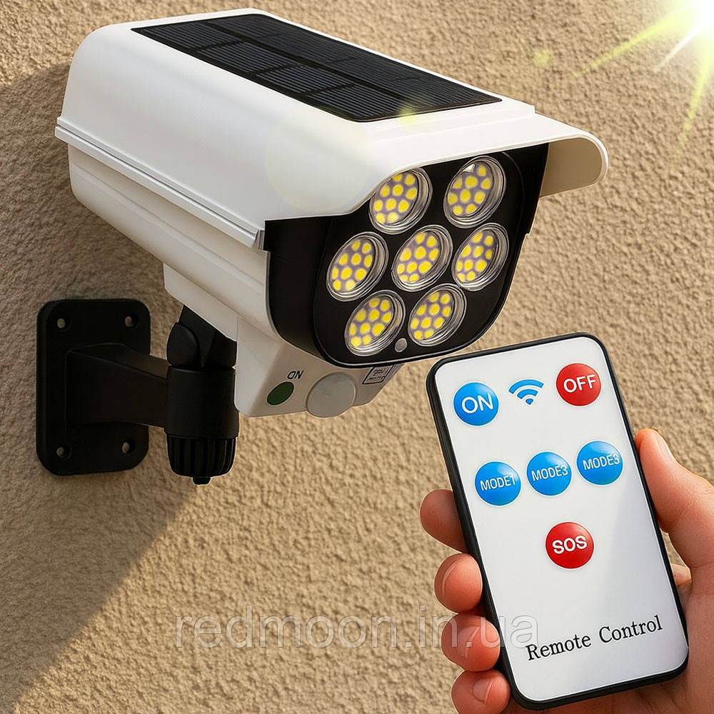 Вуличний світильник із датчиком руху на сонячній батареї + пульт, CL 877B / Акумуляторний ліхтар у вигляді камери, фото 1