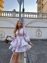 Бавовняна жіноча сукня пишна спідниця та об'ємні рукави квітковий принт Sms9442, фото 2