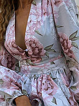 Бавовняна жіноча сукня пишна спідниця та об'ємні рукави квітковий принт Sms9442, фото 3