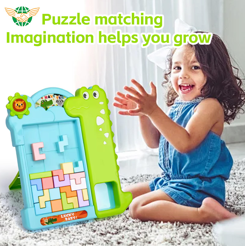 Ручний тетрис дитяча логічна гра розвиваюча іграшка головоломка пазл мозаїка крокодил 2 кольори підставка, фото 1