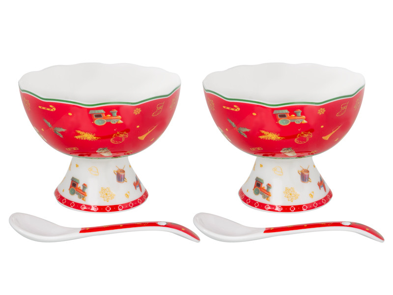 Набір двох креманок з ложкою Lefard Christmas Delight 985-212 фарфор