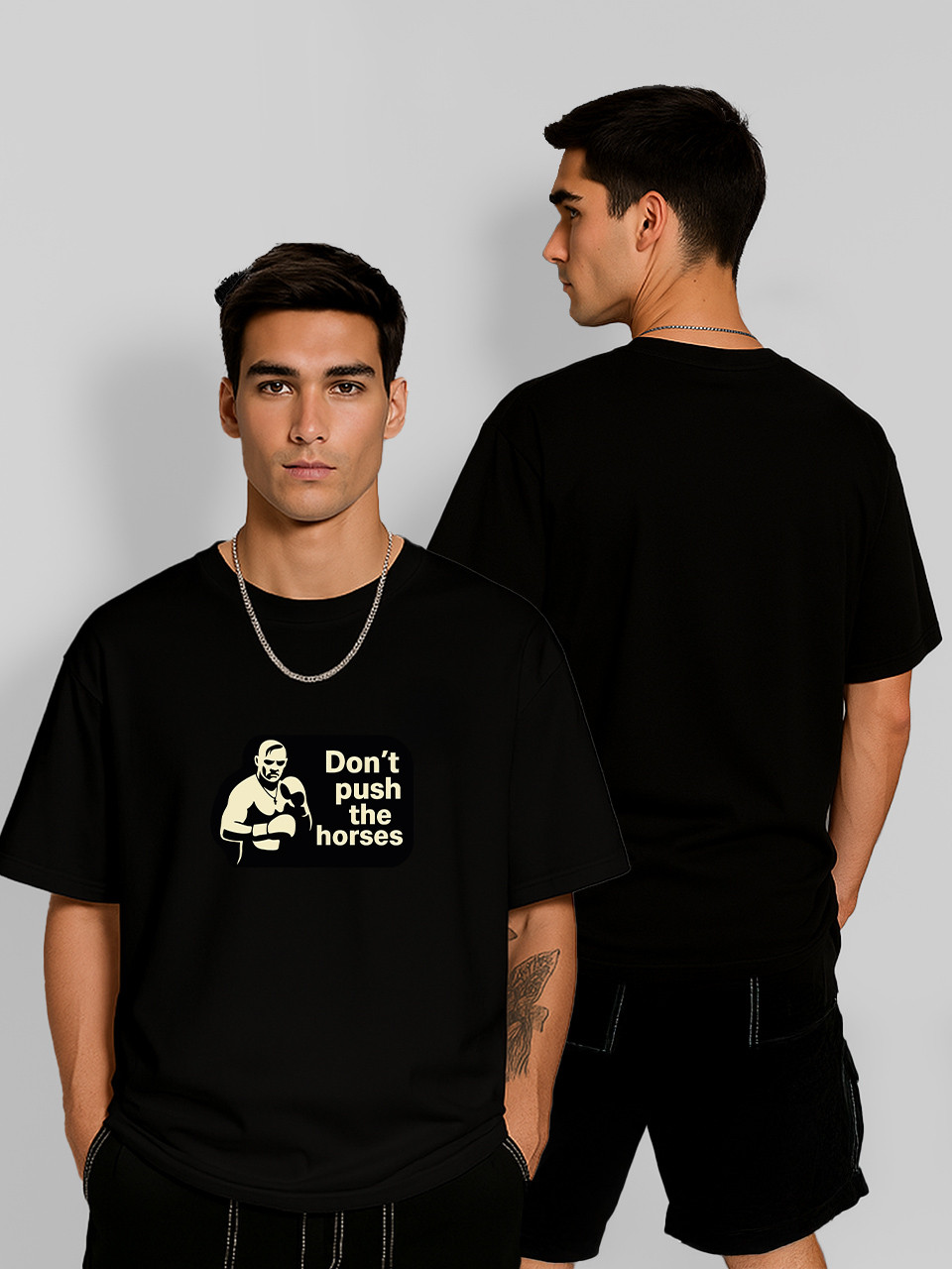 Футболка оверсайз Олександр Усік "Don't push the horses" Чорна Чоловіча S, фото 1
