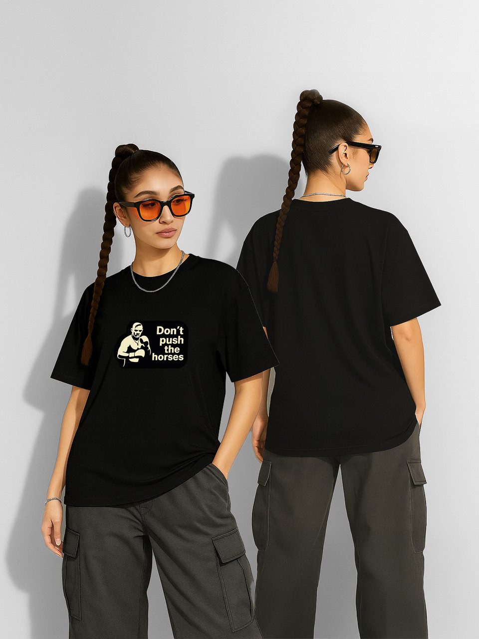 Футболка оверсайз Олександр Усік "Don't push the horses" Чорна Жіноча S