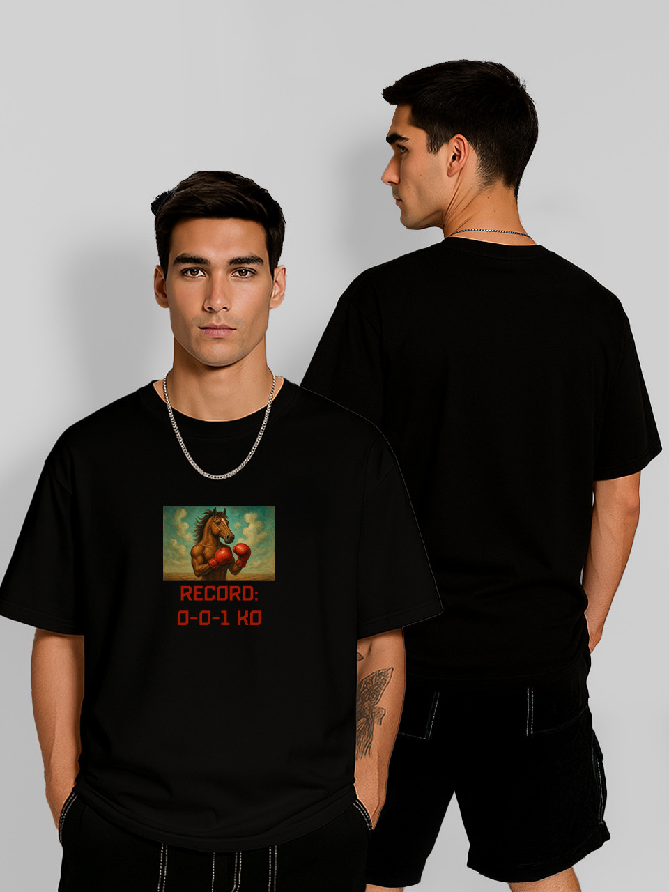 Футболка оверсайз Олександр Усік Кінь 0-0-1 KO Чорна Чоловіча S