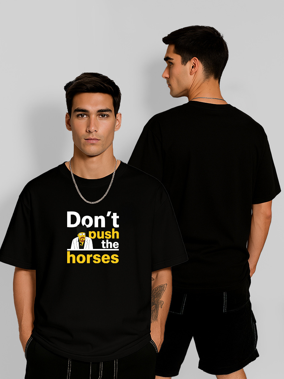 Футболка оверсайз Олександр Усік "Don't push the horses" Simpson's Чорна Чоловіча S, фото 1
