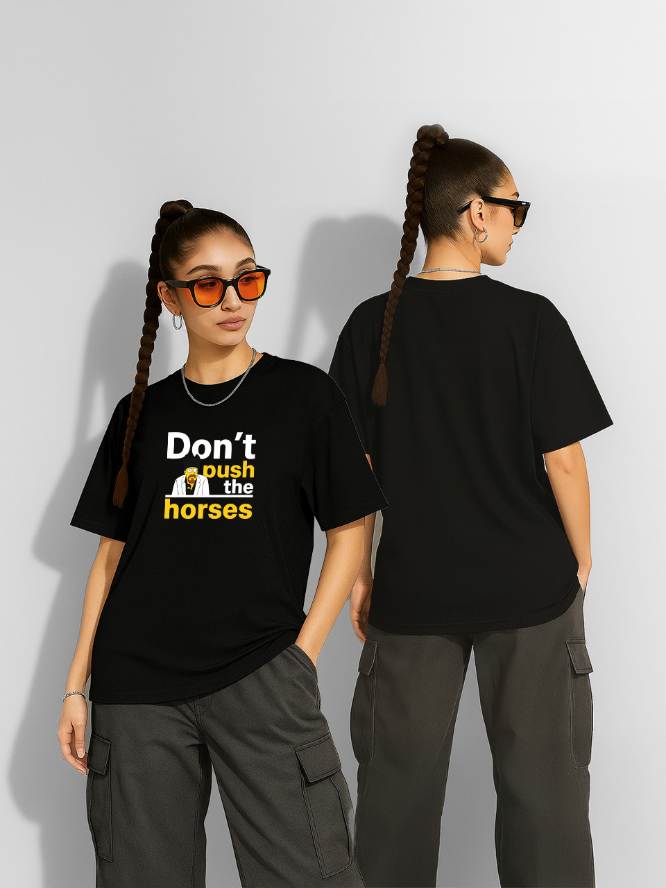 Футболка оверсайз Олександр Усік "Don't push the horses" Simpson's Чорна Жіноча S, фото 1