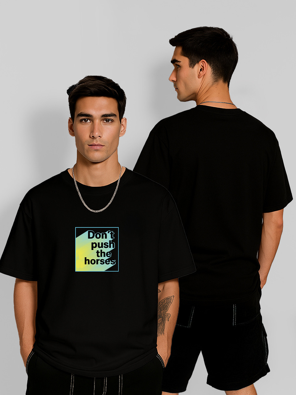 Футболка оверсайз Олександр Усік "Don't push the horses" Чорна Чоловіча S, фото 1