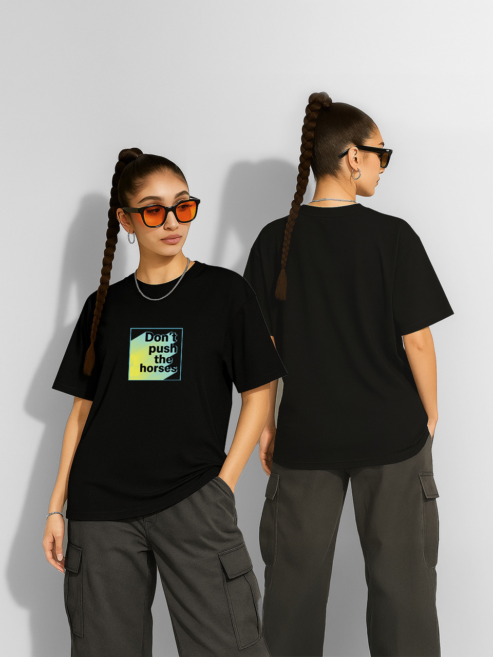 Футболка оверсайз Олександр Усік "Don't push the horses" Чорна Жіноча S