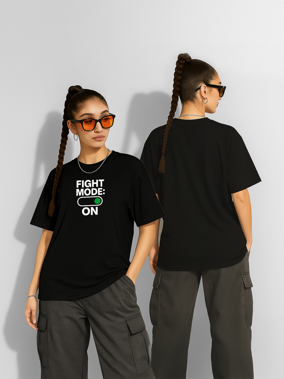 Футболка оверсайз Figth mode: ON Чорна Жіноча S