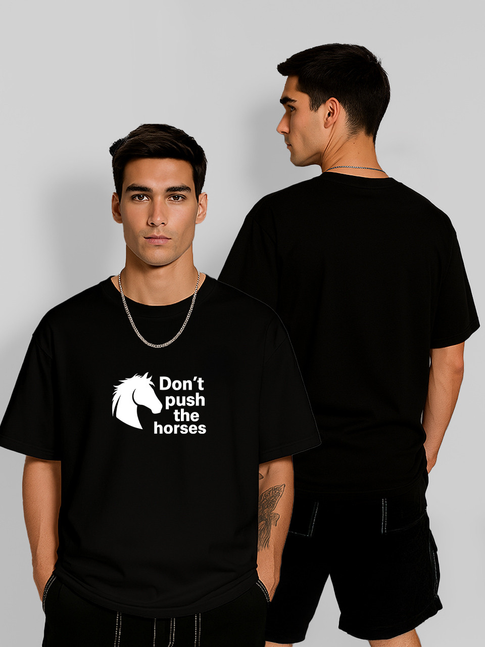 Футболка оверсайз Олександр Усік "Don't push the horses" Чорна Чоловіча S