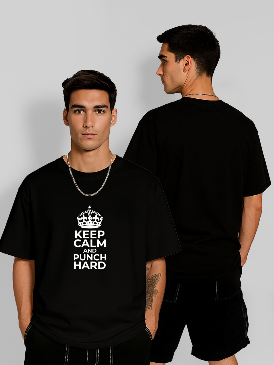 Футболка оверсайз Keep clam and punch hard Чорна Чоловіча S, фото 1