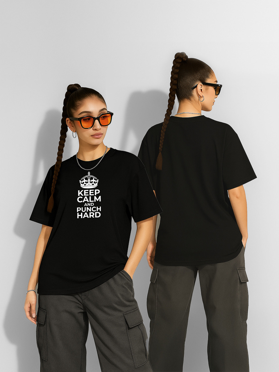 Футболка оверсайз Keep clam and punch hard Чорна Жіноча S