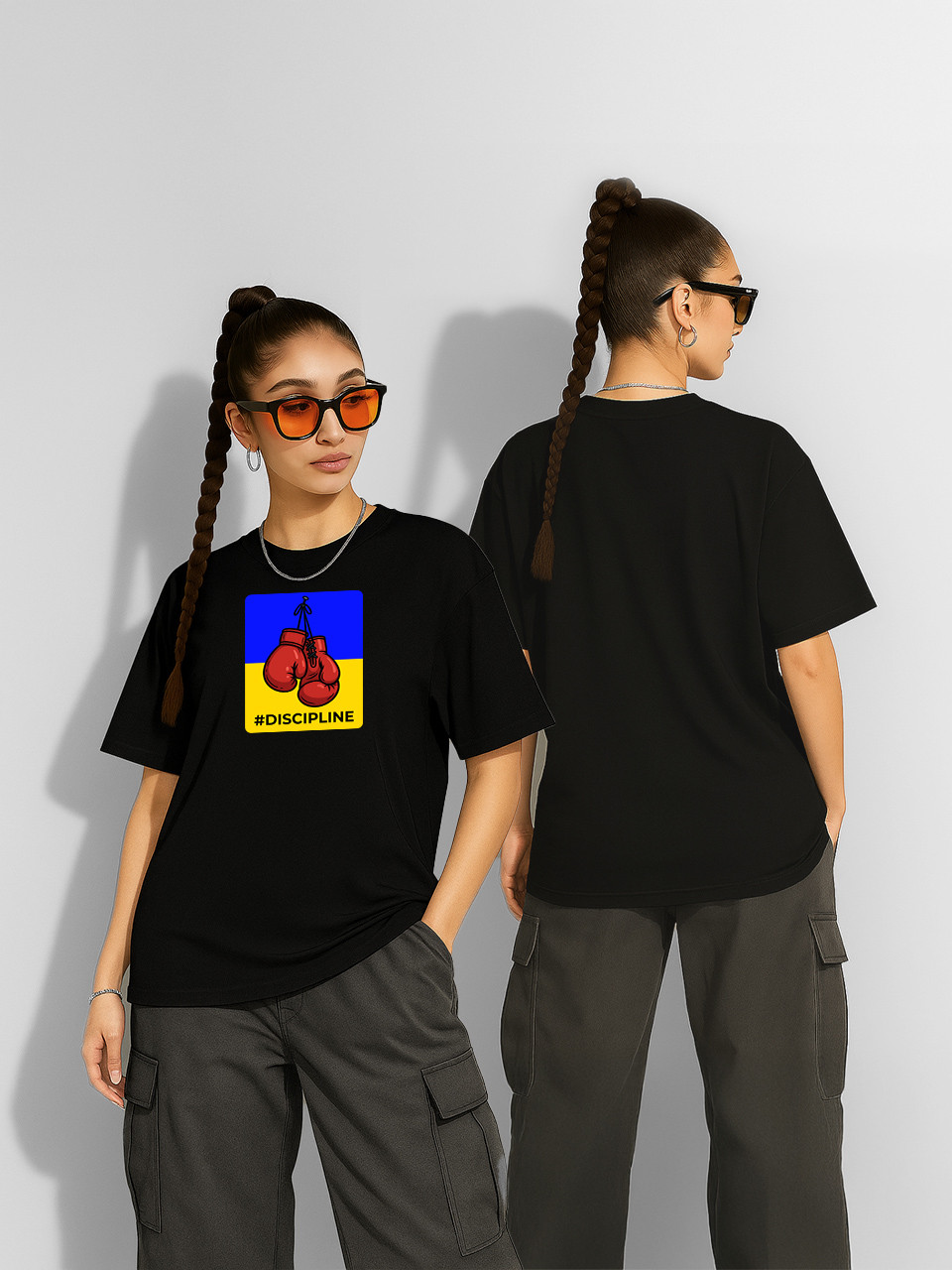 Футболка оверсайз Боксерскі руковиці #Discipline Чорна Жіноча S