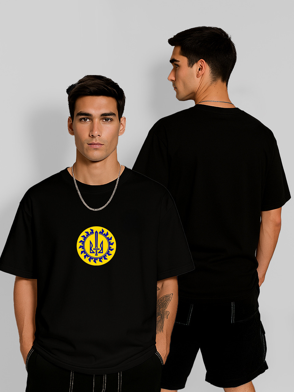 Футболка оверсайз Герб України в колі Чорна Чоловіча S, фото 1