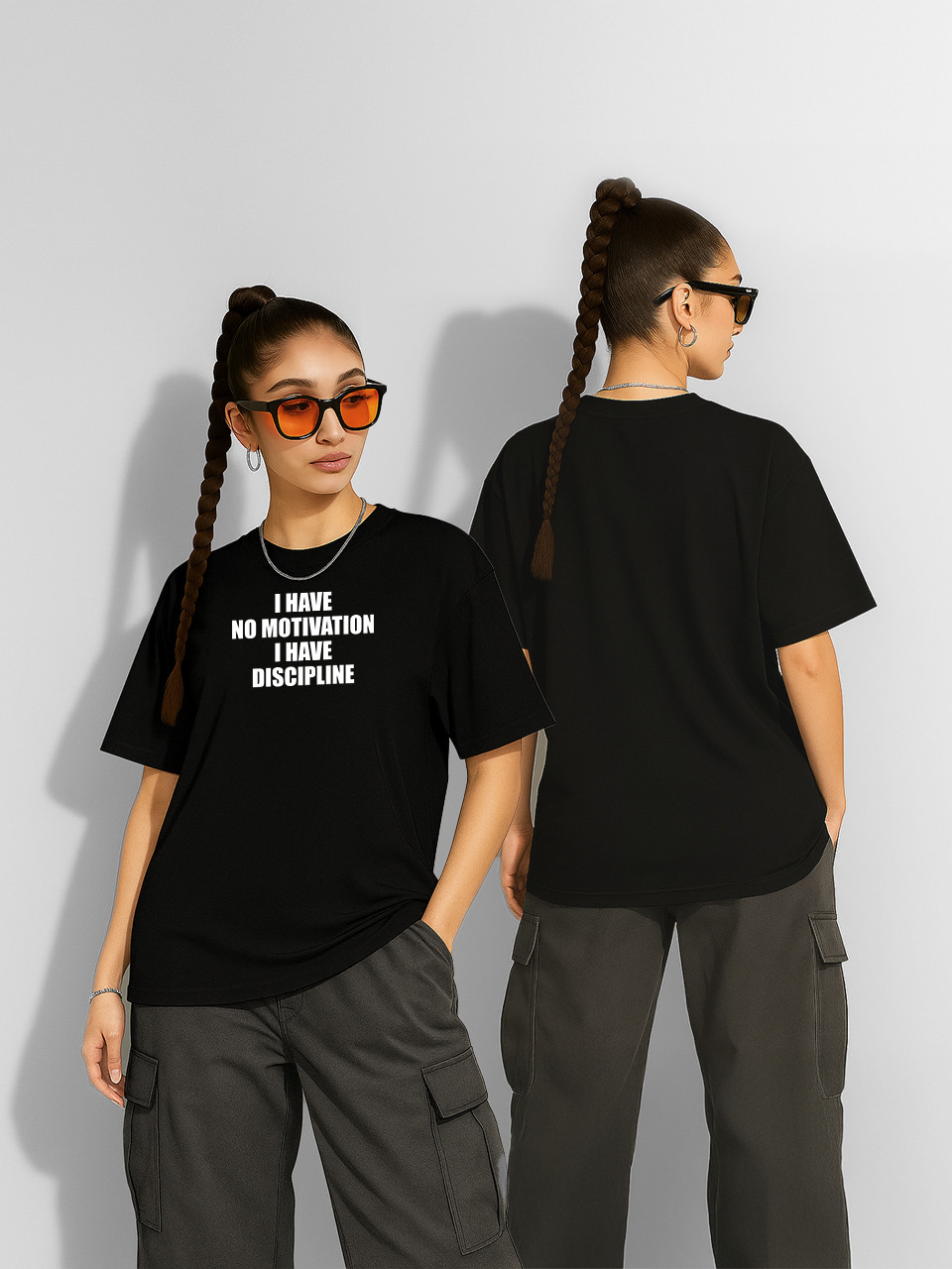 Футболка оверсайз I heva no motivation, I have discipline Чорна Жіноча S