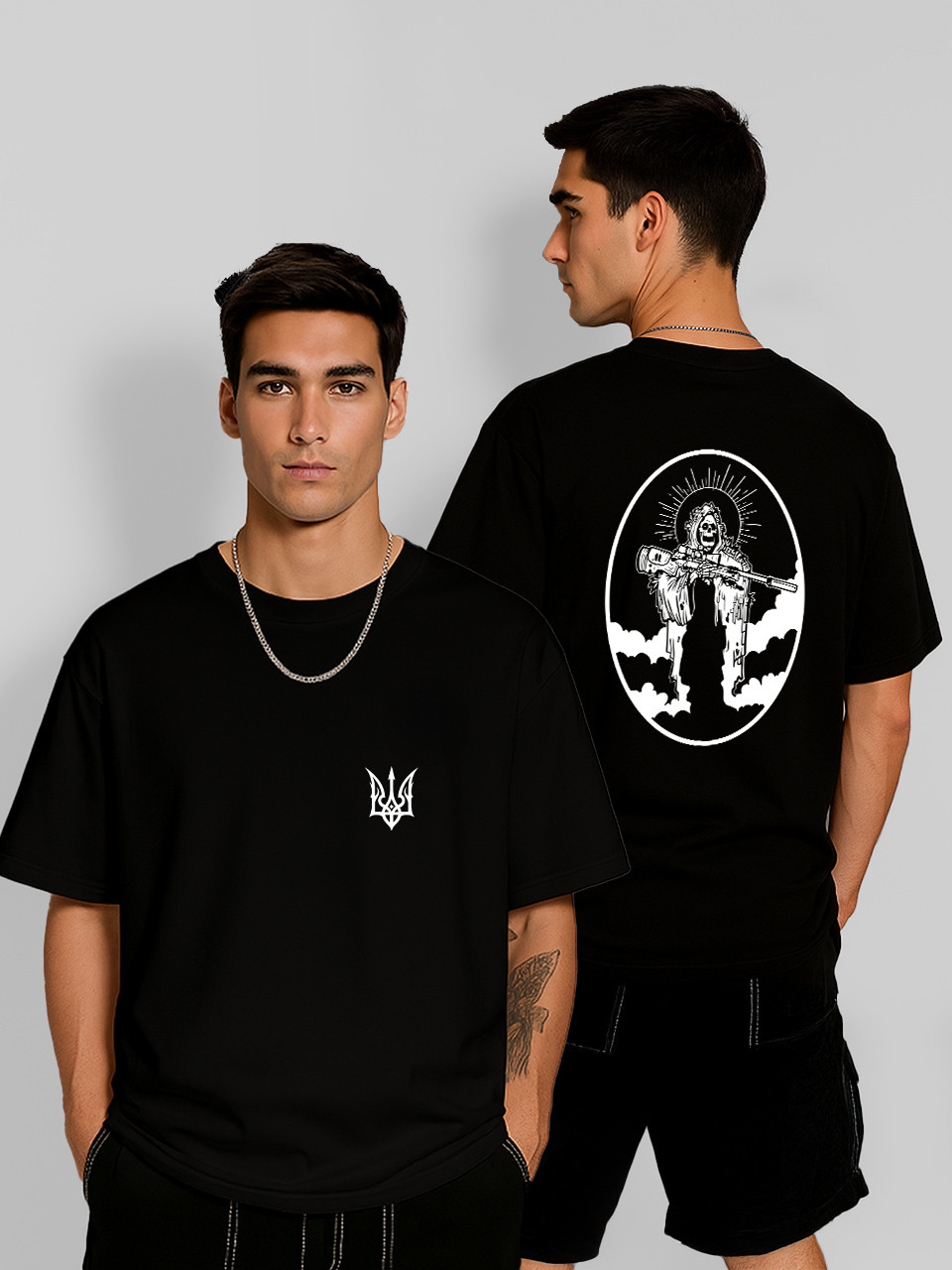 Футболка оверсайз Небесний снайпер ЗСУ (Sniper Abstract AFU) Чорна Чоловіча S, фото 1