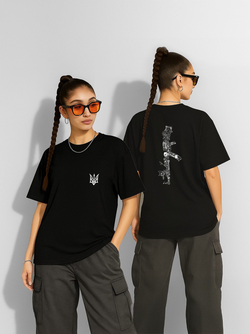 Футболка оверсайз Квітковий калаш з котиком (AK catflower) Чорна Жіноча S, фото 1