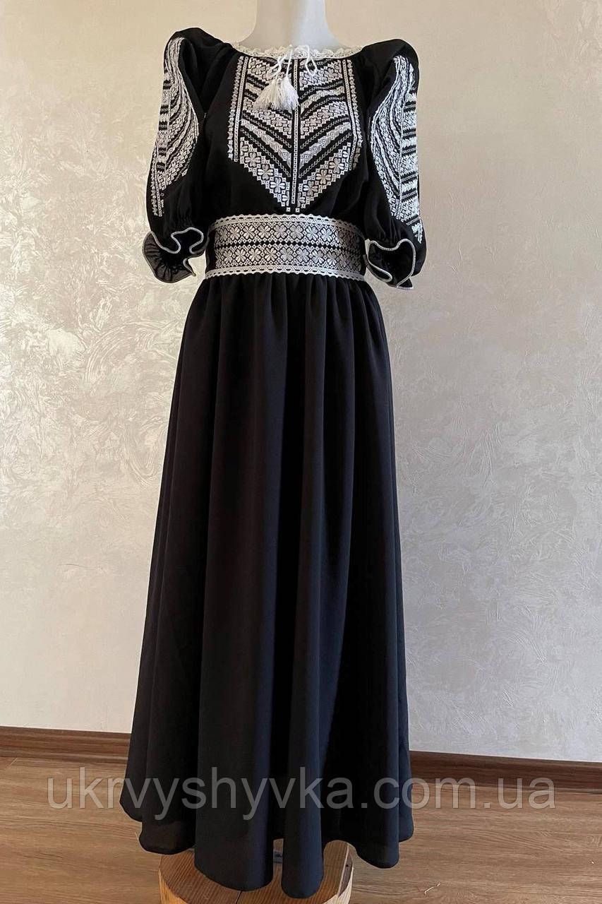 Чорне плаття з орнаментом "Зоряна", фото 1