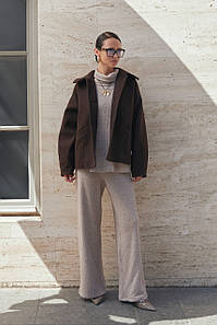 Пальто сорочка жіноче кашемірове коротке осіннє вовна шоколадне