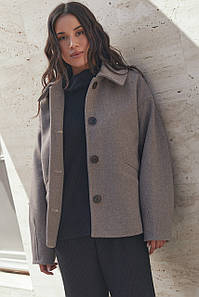 Пальто сорочка жіноче кашемірове коротке осіннє вовна коричневе