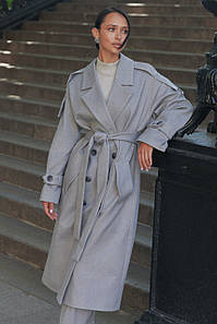 Жіноче демісезонне пальто кашемірове довге сіре