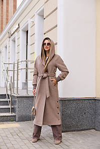 Жіноче демісезонне пальто довге з капюшоном капучино