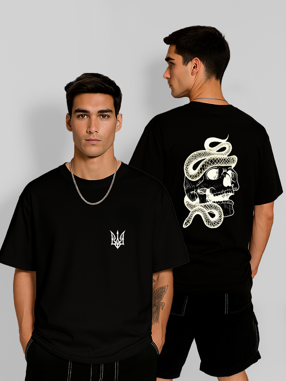 Футболка оверсайз Змія на черепі (Snake & Skull UA edition) Чорна Чоловіча S