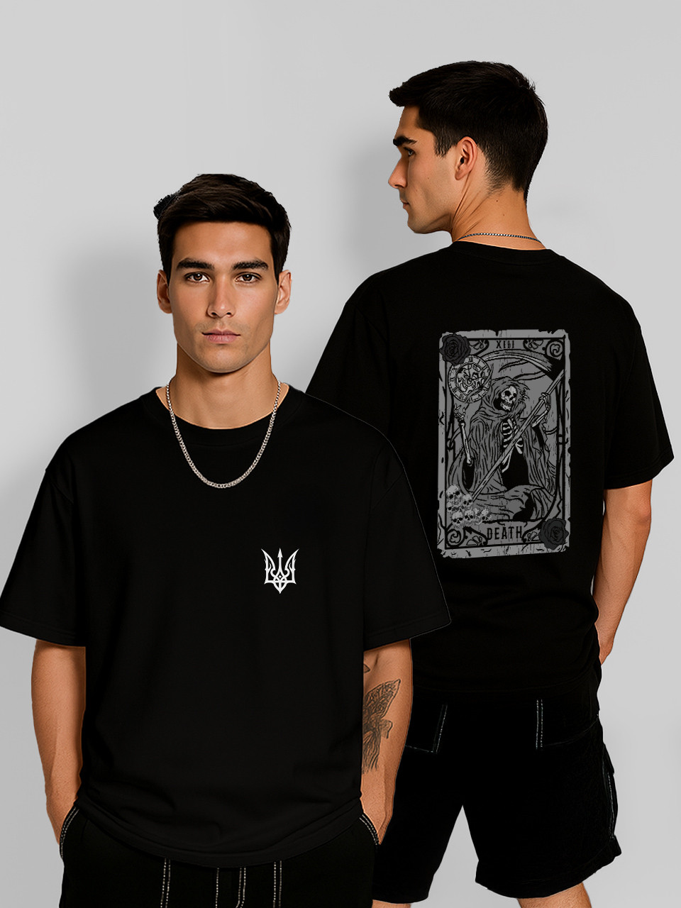 Футболка оверсайз Смерть з косою Таро Чорна Чоловіча S