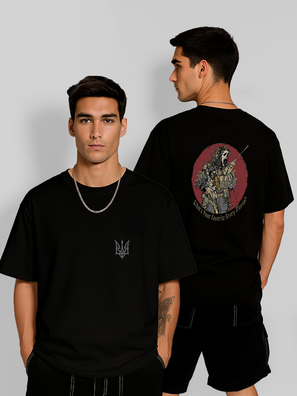 Футболка оверсайз Військові & Ghostface (Scary Movie ЗСУ) Чорна Чоловіча S