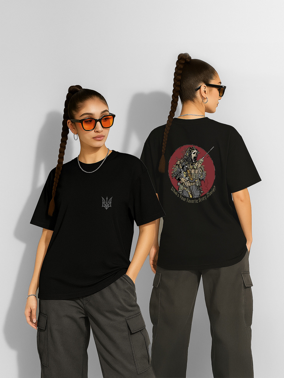 Футболка оверсайз Військові & Ghostface (Scary Movie ЗСУ) Чорна Жіноча S