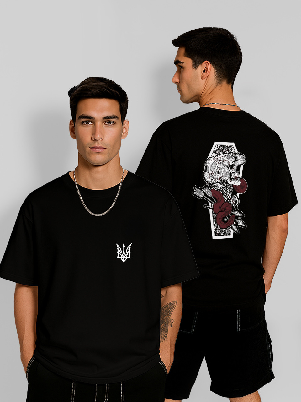 Футболка оверсайз Боксер Кіборг – Арт Символ (Unbroken Fighter Skull) Чорна Чоловіча S, фото 1