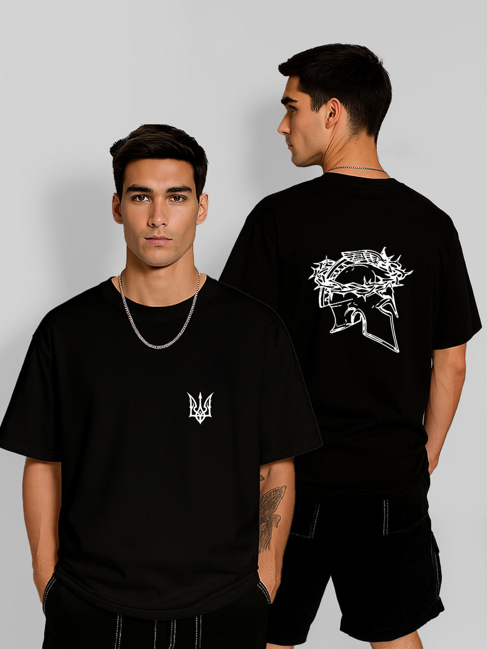 Футболка оверсайз Спартанець у терновому вінку Чорна Чоловіча S