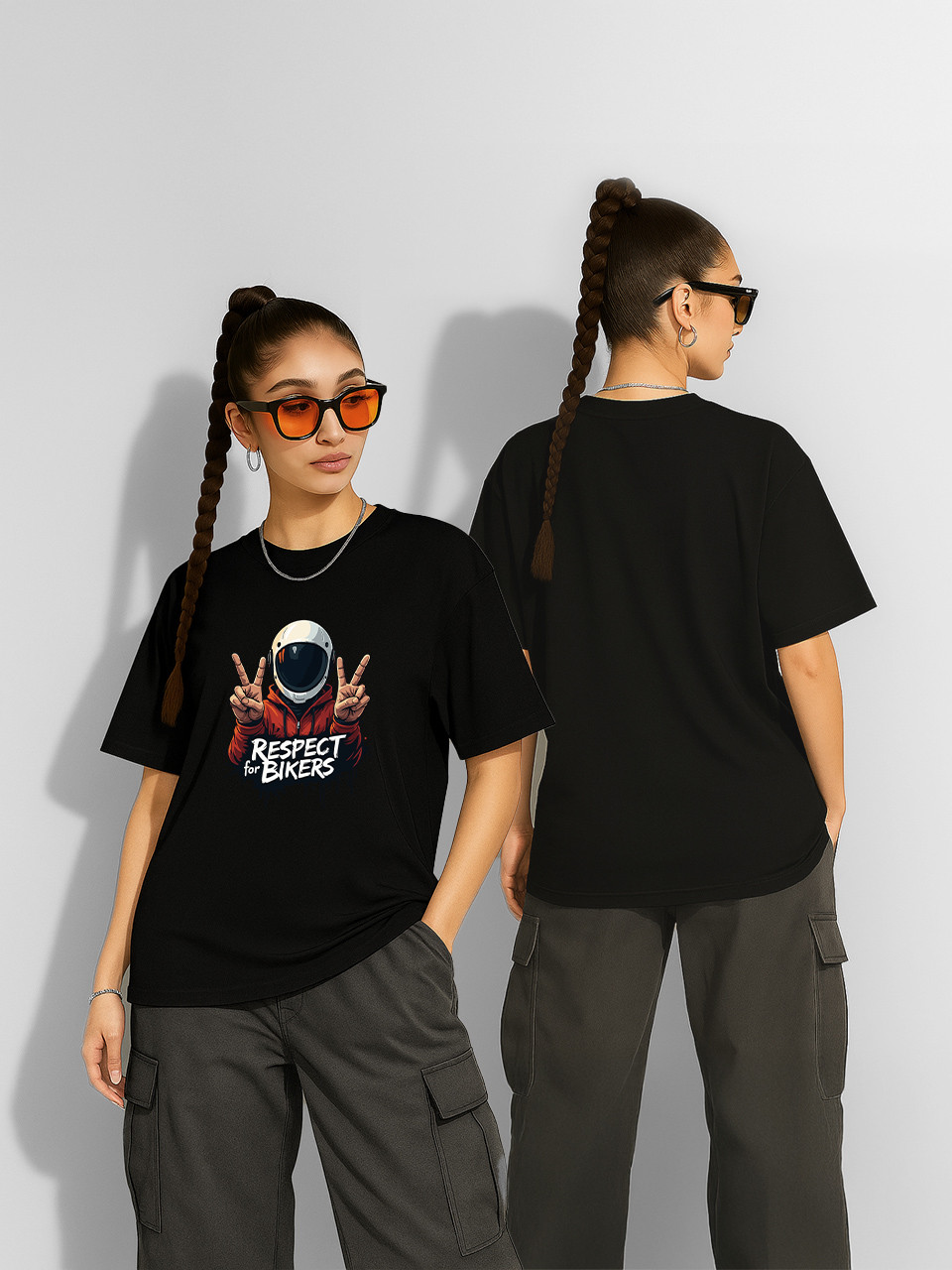 Футболка оверсайз Respect for bikers Чорна Жіноча S