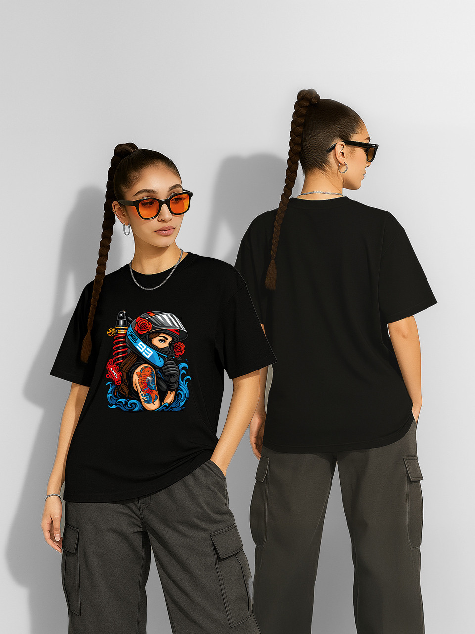 Футболка оверсайз Дівчина байкер Чорна Жіноча S