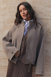 Пальто жакет кашемірове демісезонне комір стійка коричневе