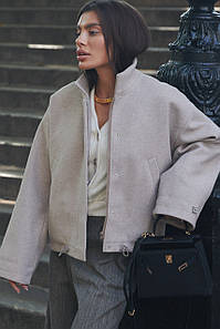 Пальто жакет кашемірове демісезонне комір стійка бежеве