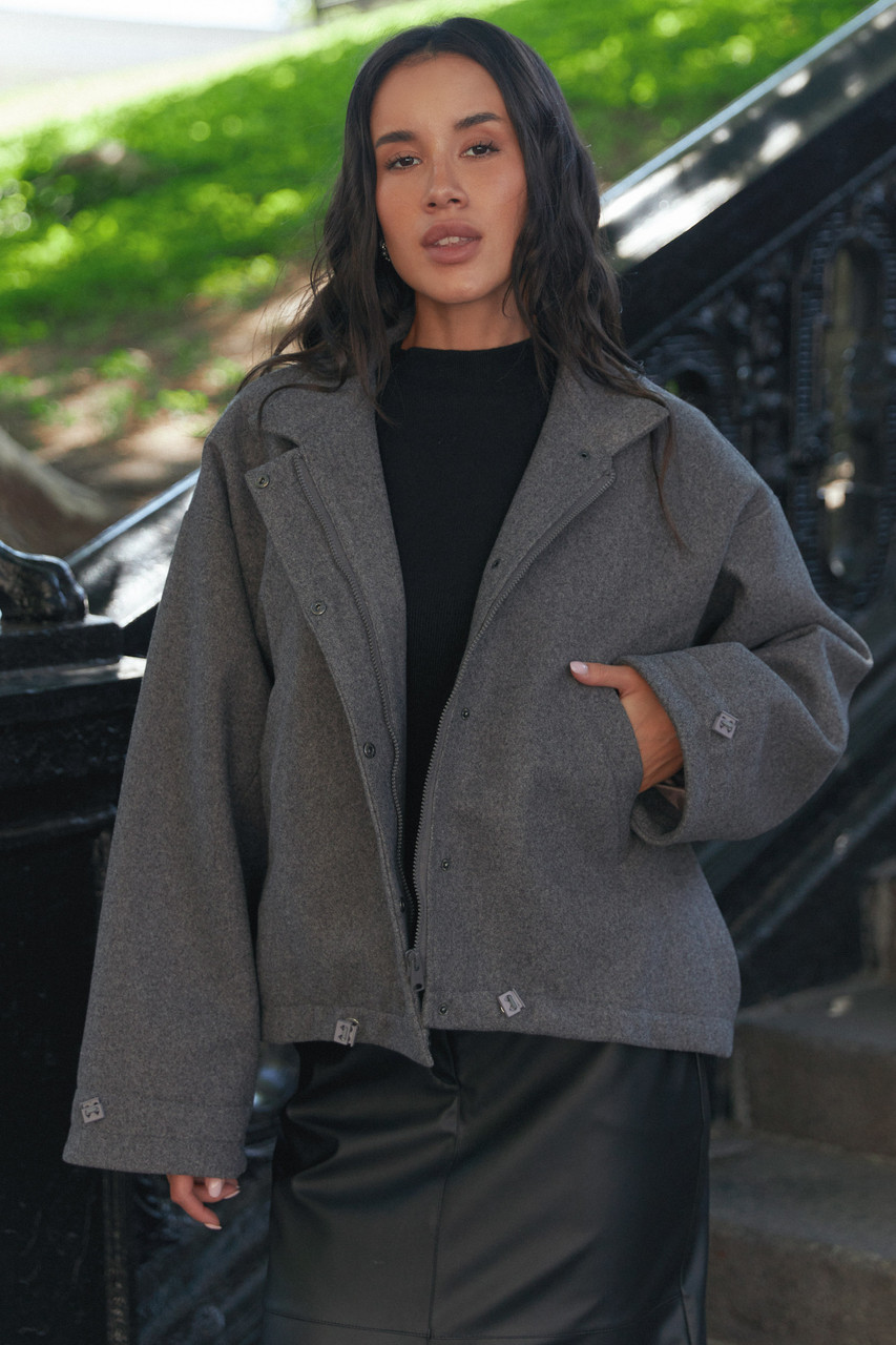 Пальто жакет кашемірове демісезонне комір стійка сіре, фото 1