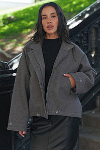 Пальто жакет кашемірове демісезонне комір стійка сіре