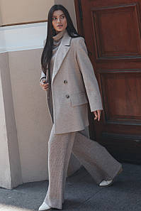 Пальто жакет кашемірове демісезонне жіноче з поясом бежеве