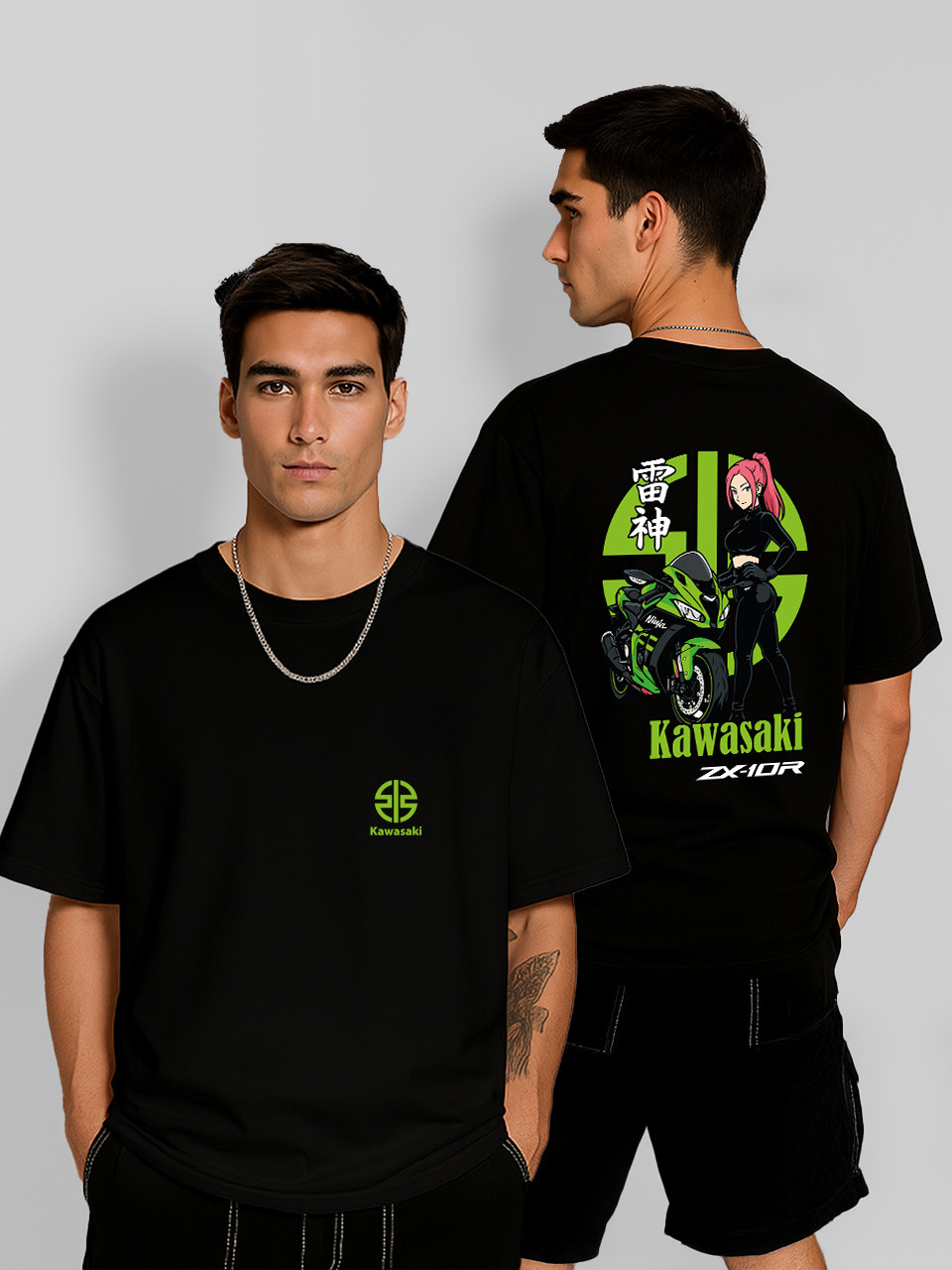 Футболка оверсайз Kawasaki girl Чорна Чоловіча S, фото 1