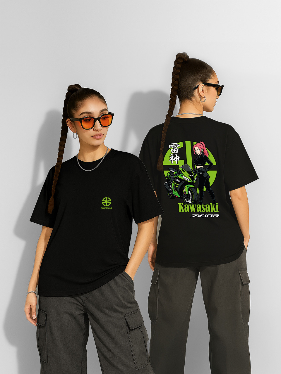 Футболка оверсайз Kawasaki girl Чорна Жіноча S