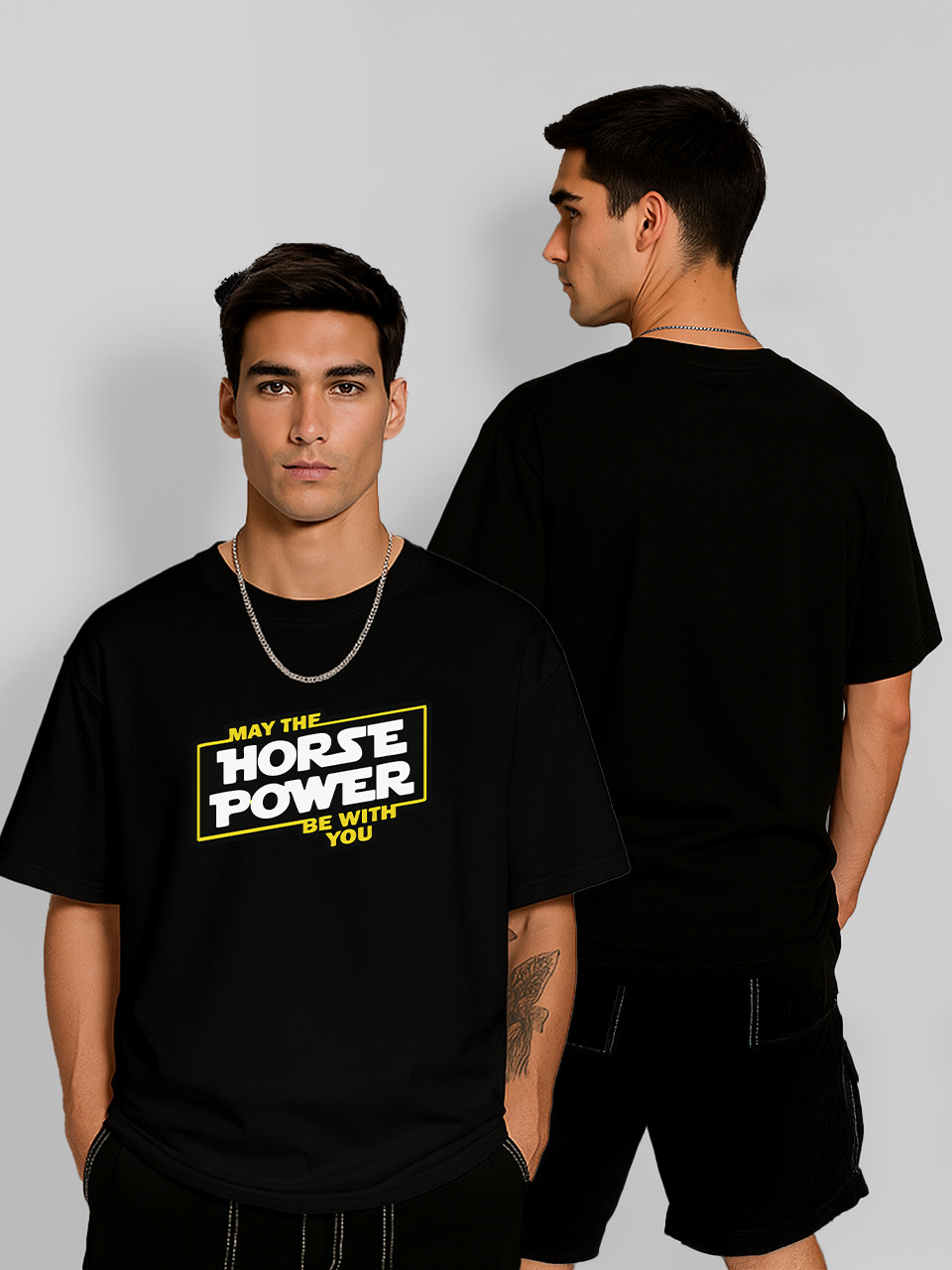 Футболка оверсайз May the Horse power be with you Чорна Чоловіча S, фото 1