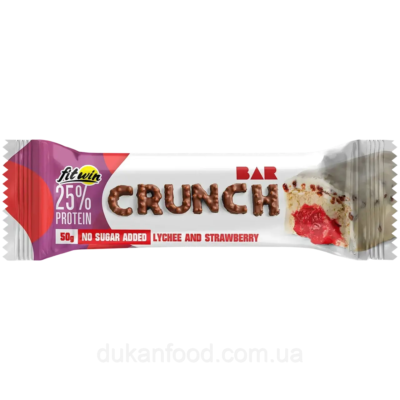 Протеїновий батончик без цукру CRUNCH BAR "Лічі та полуниця", FitWin, 50 г, фото 1