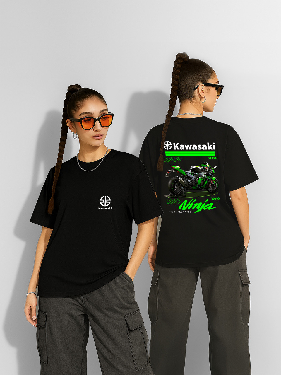 Футболка оверсайз Kaeasaki Ninja Чорна Жіноча S, фото 1