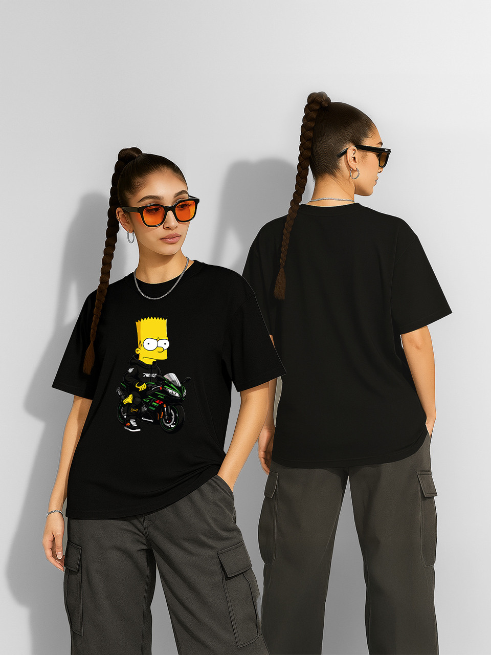 Футболка оверсайз Bart Simpson biker Чорна Жіноча S