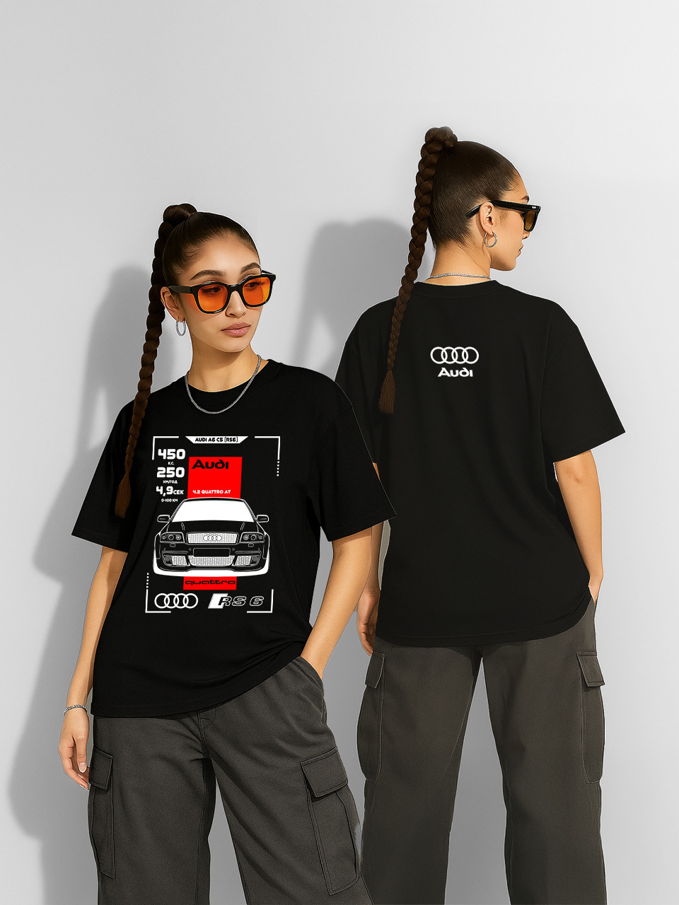 Футболка оверсайз Audi A6 C5 (RS6) Чорна Жіноча S, фото 1