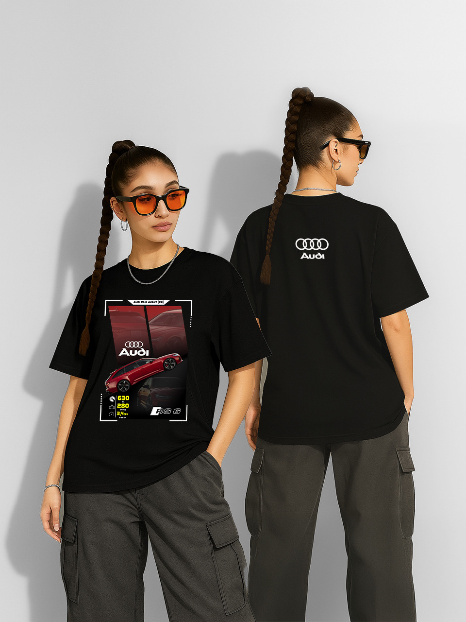 Футболка оверсайз Audi RS6 (2022) Чорна Жіноча S