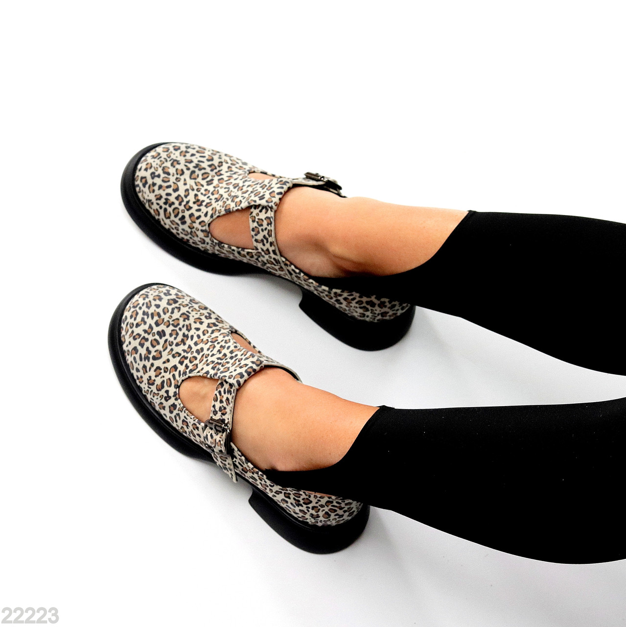 Ефектні леопардові демі туфлі на ремінці натуральна шкіра шевро, фото 1